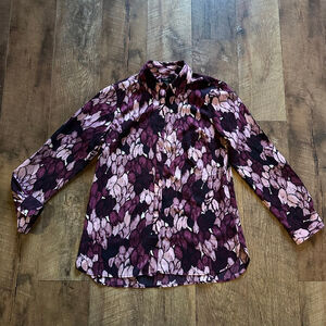 Women's Talbots Petite Purple Pink Leaf Print Button Down Shirt SP